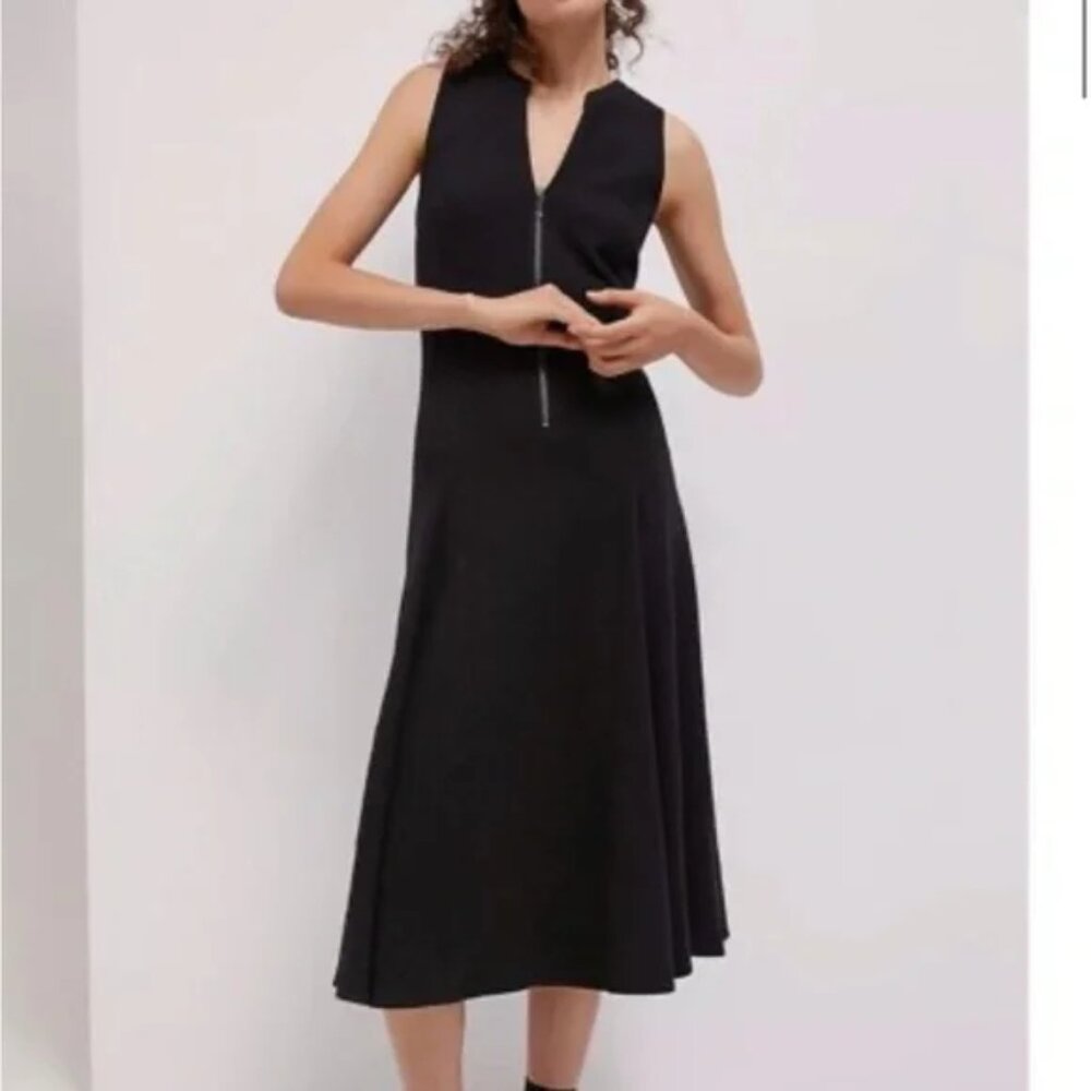 Anthropologie Maeve Vera Black Sleeveless Zipper Front Midi Dress I Size Small